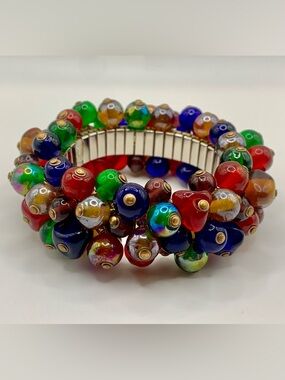 Vintage Multicolour Glass Bead Cha Cha Expansion Bracelet - Women Jewelry